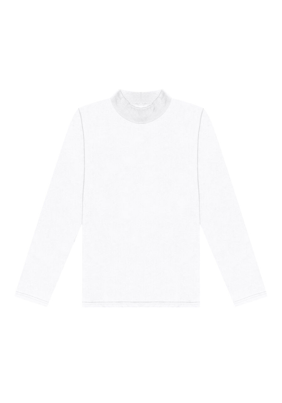 Camiseta De Manga Longa Com Gola Alta Em Meia Malha Penteada, BRANCO. Camiseta De Manga Longa Com Gola Alta Em Meia Malha Penteada, BRANCO, large.