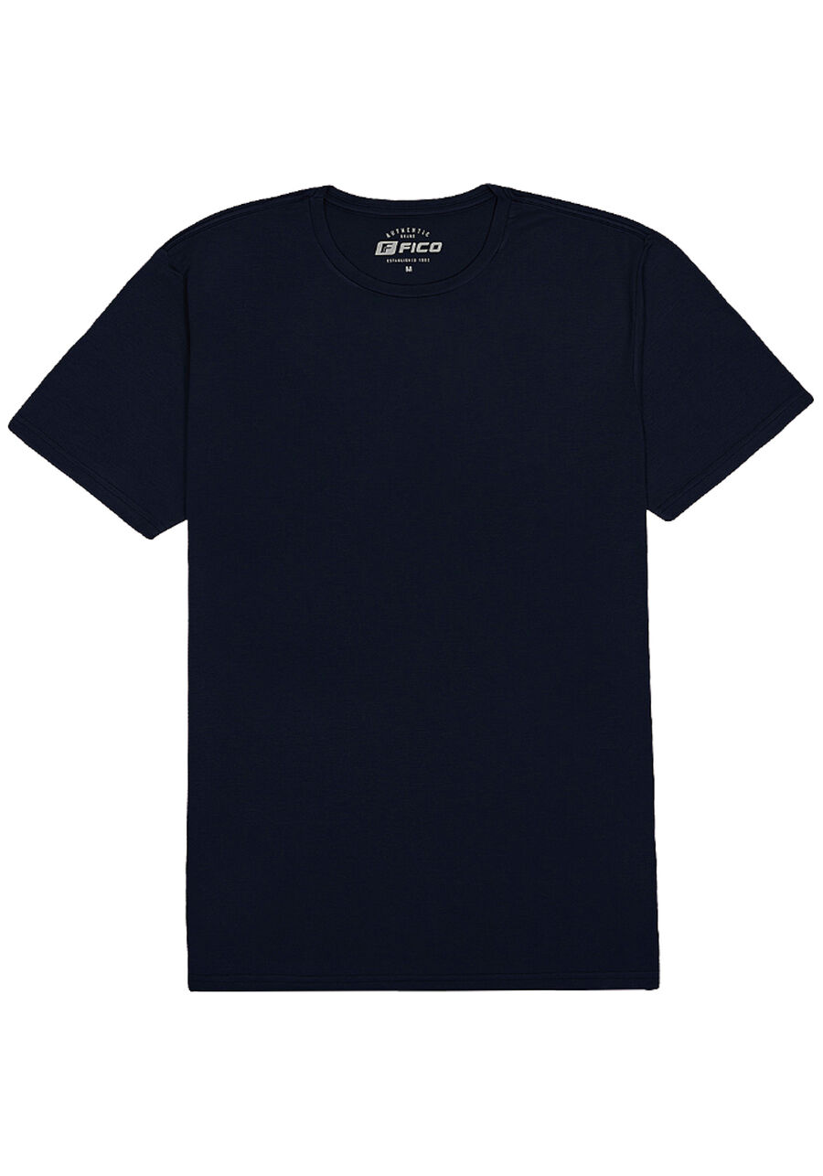 Camiseta Básica De Mangas Curtas Em Malha Com Elastano, MARINHO IMPERIO. Camiseta Básica De Mangas Curtas Em Malha Com Elastano, MARINHO IMPERIO, large.