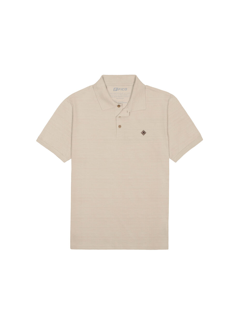 Camisa Polo Masculina em Malha Mesclada com Botões, BEGE SYSTEM. Camisa Polo Masculina em Malha Mesclada com Botões, BEGE SYSTEM, large.