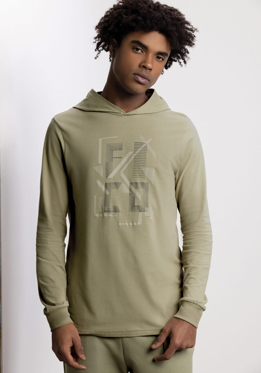 Camiseta De Mangas Longas Com Capuz Em Meia Malha Peletizada, VERDE EUCALIPTO. Camiseta De Mangas Longas Com Capuz Em Meia Malha Peletizada, VERDE EUCALIPTO, large.