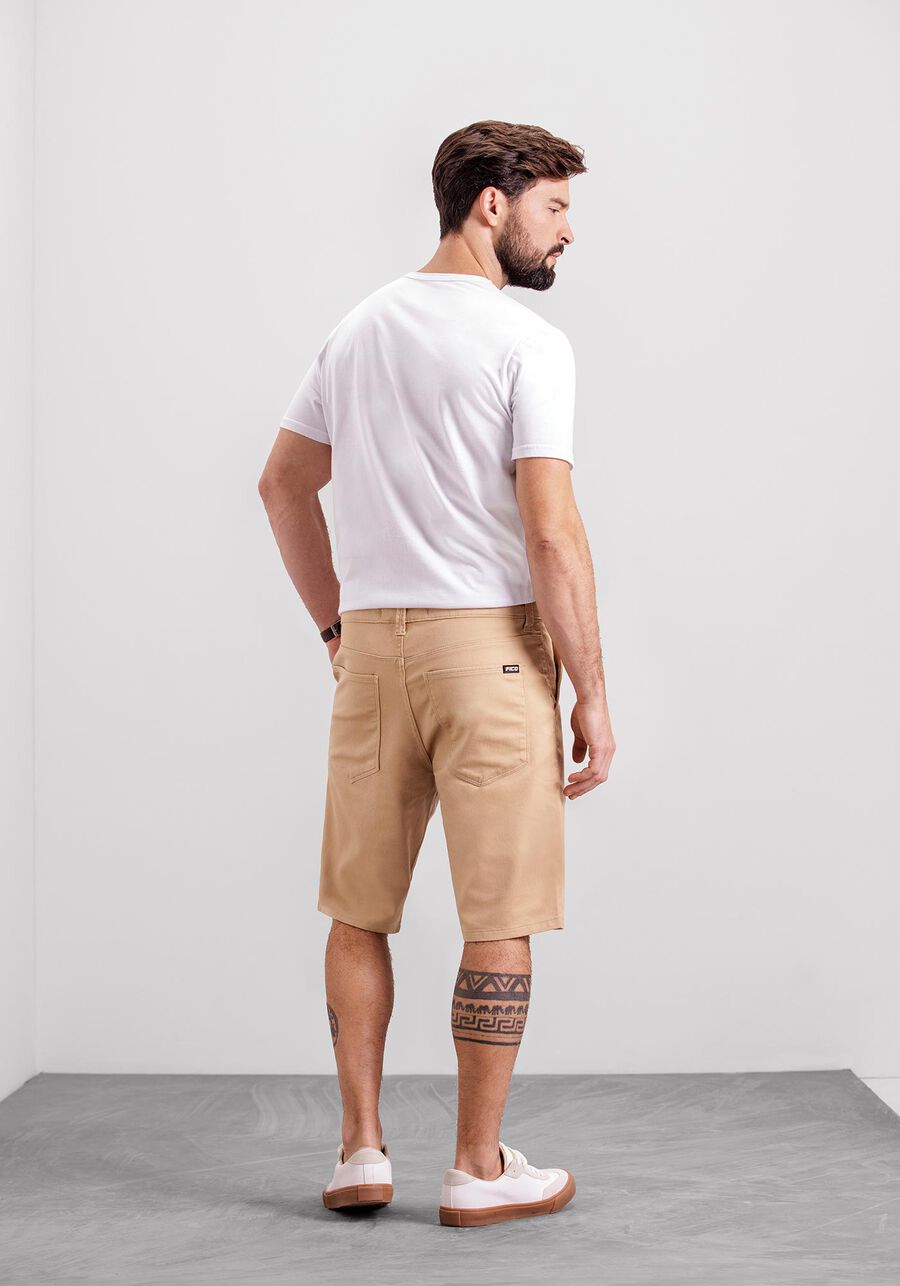 Bermuda Reta Com Cadarço Em Sarja Com Elastano, BEGE SERGE. Bermuda Reta Com Cadarço Em Sarja Com Elastano, BEGE SERGE, large.