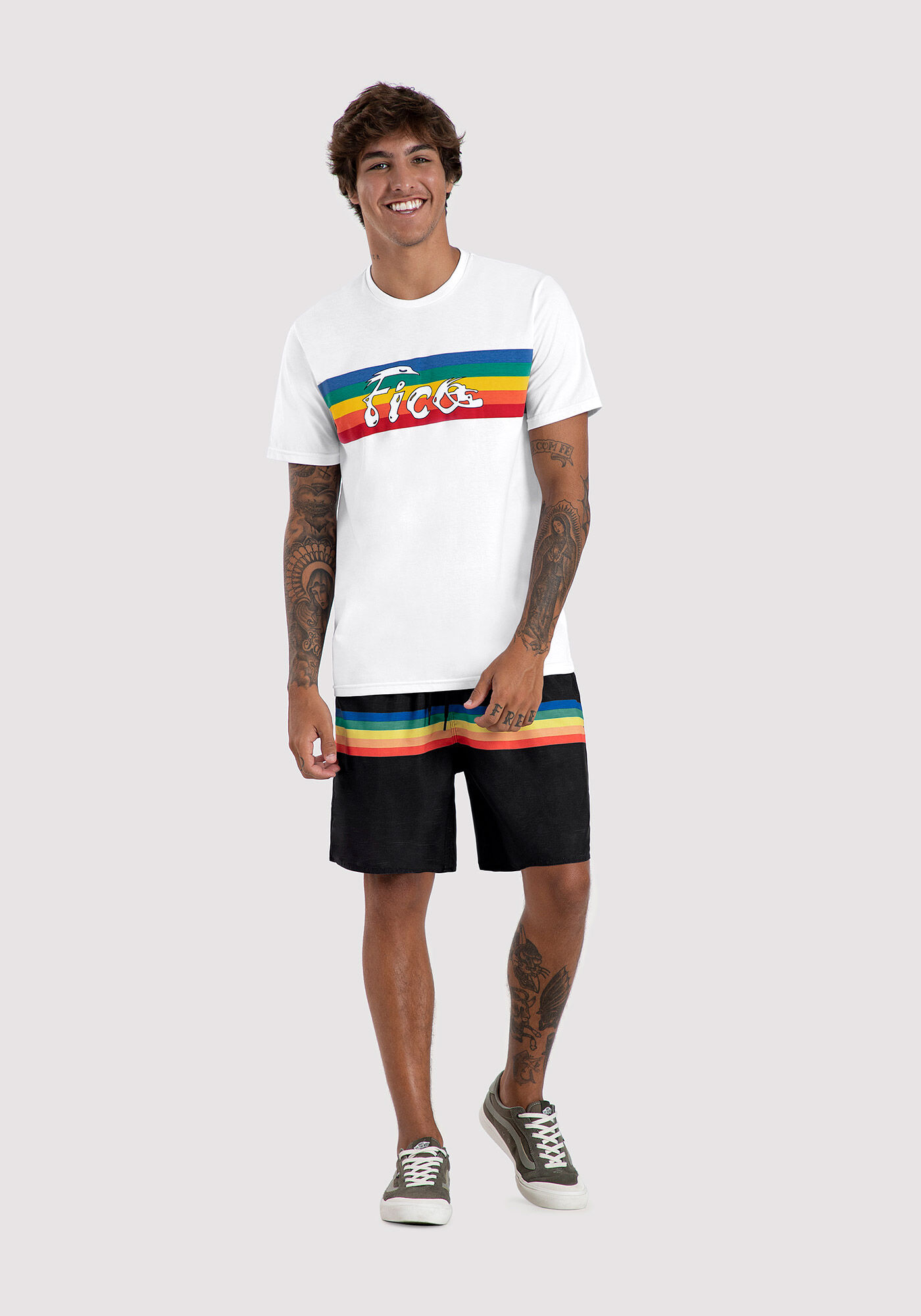 Camiseta Masculina em Malha com Estampa, BRANCO, large.
