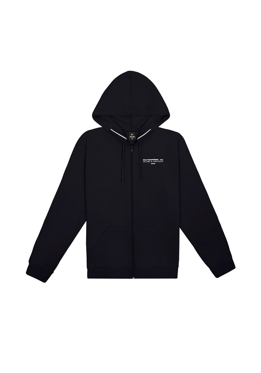 Jaqueta Juvenil em Moletom com Retilínea Capuz, PRETO REATIVO. Jaqueta Juvenil em Moletom com Retilínea Capuz, PRETO REATIVO, large.