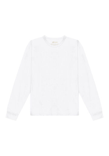 Camiseta De Mangas Longas Básica Em Meia Malha De Algodão, BRANCO. Camiseta De Mangas Longas Básica Em Meia Malha De Algodão, BRANCO, large.