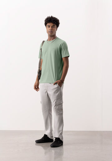 Camiseta De Mangas Curtas Em Meia Malha De Algodão Penteado, VERDE CHIARO. Camiseta De Mangas Curtas Em Meia Malha De Algodão Penteado, VERDE CHIARO, large.