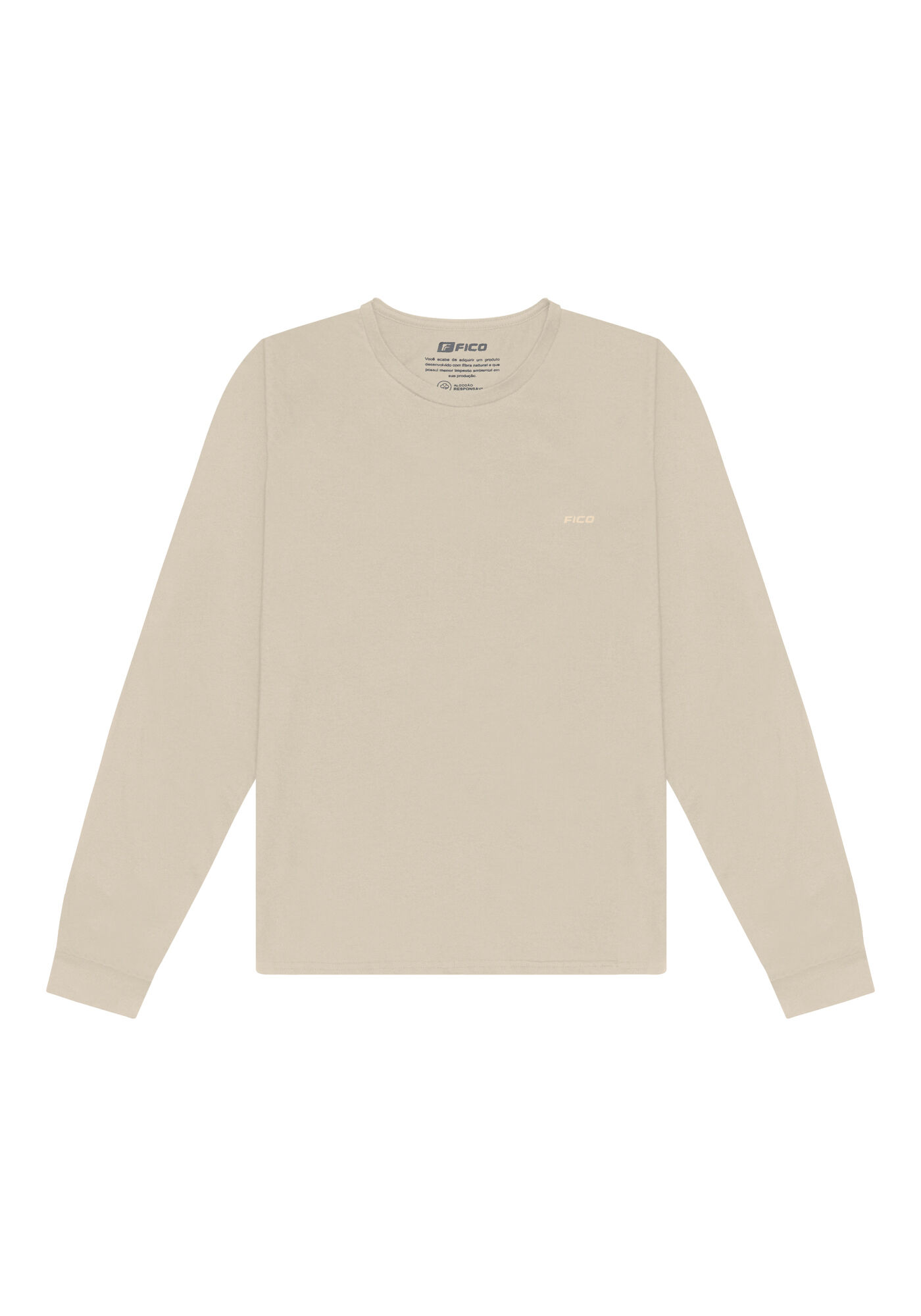Camiseta B&aacute;sica De Mangas Longas Em Meia Malha Penteada, BEGE SYSTEM, large.