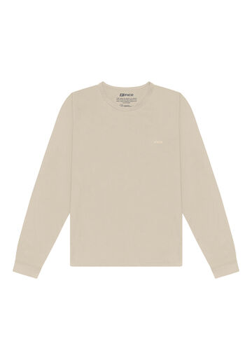 Camiseta Básica De Mangas Longas Em Meia Malha Penteada, BEGE SYSTEM. Camiseta Básica De Mangas Longas Em Meia Malha Penteada, BEGE SYSTEM, large.