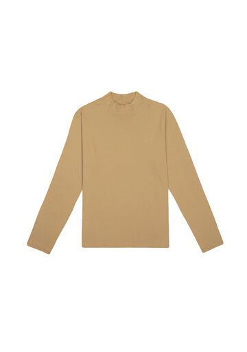 Camiseta De Manga Longa Com Gola Alta Em Meia Malha Penteada, BEGE SERGE. Camiseta De Manga Longa Com Gola Alta Em Meia Malha Penteada, BEGE SERGE, large.