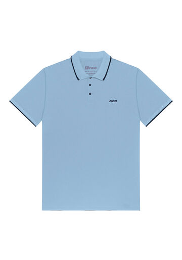 Camisa Polo De Mangas Curtas Com Bordado E Retilínea, AZUL EXPRIM. Camisa Polo De Mangas Curtas Com Bordado E Retilínea, AZUL EXPRIM, large.