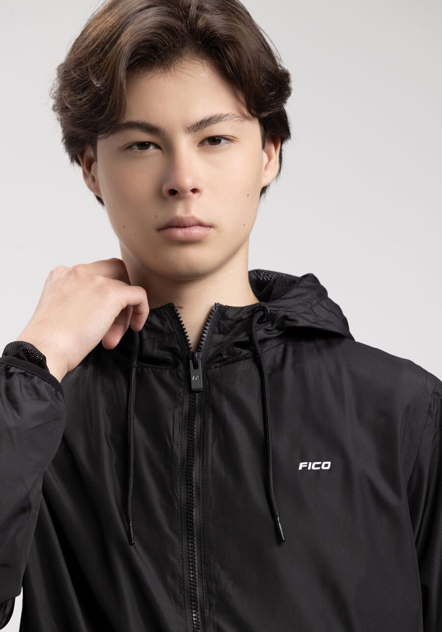 Jaqueta Juvenil Básica Com Capuz E Zíper, PRETO REATIVO. Jaqueta Juvenil Básica Com Capuz E Zíper, PRETO REATIVO, large.