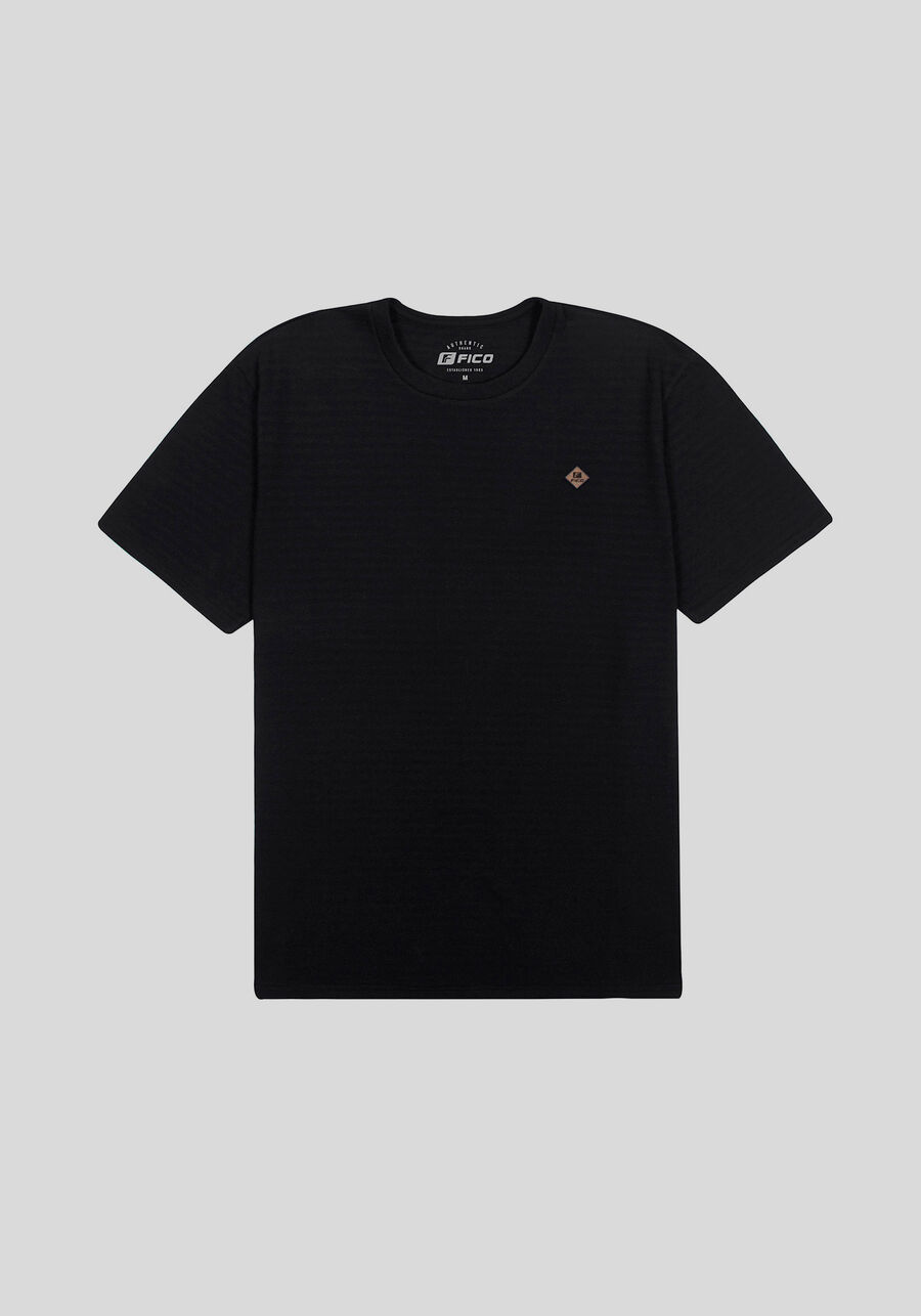 Camiseta Masculina em Malha com Textura Listras, PRETO. Camiseta Masculina em Malha com Textura Listras, PRETO, large.