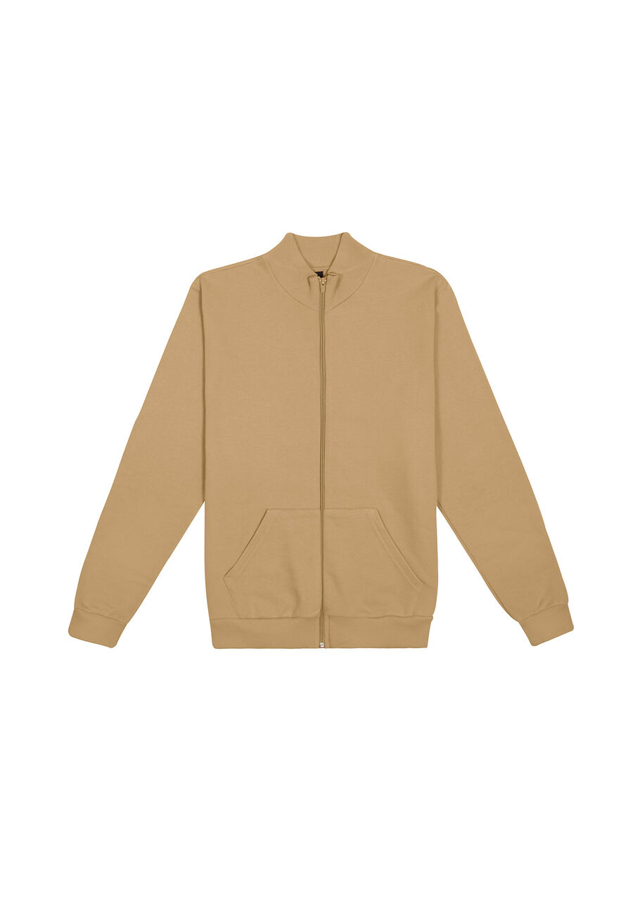 Jaqueta Básica Em Moletom Felpado De Algodão, BEGE SERGE. Jaqueta Básica Em Moletom Felpado De Algodão, BEGE SERGE, large.