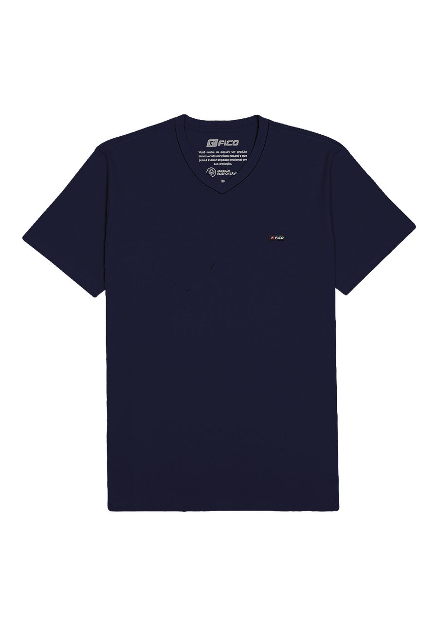 Camiseta De Mangas Curtas Com Gola V Em Meia Malha Penteada, MARINHO ACTION. Camiseta De Mangas Curtas Com Gola V Em Meia Malha Penteada, MARINHO ACTION, large.