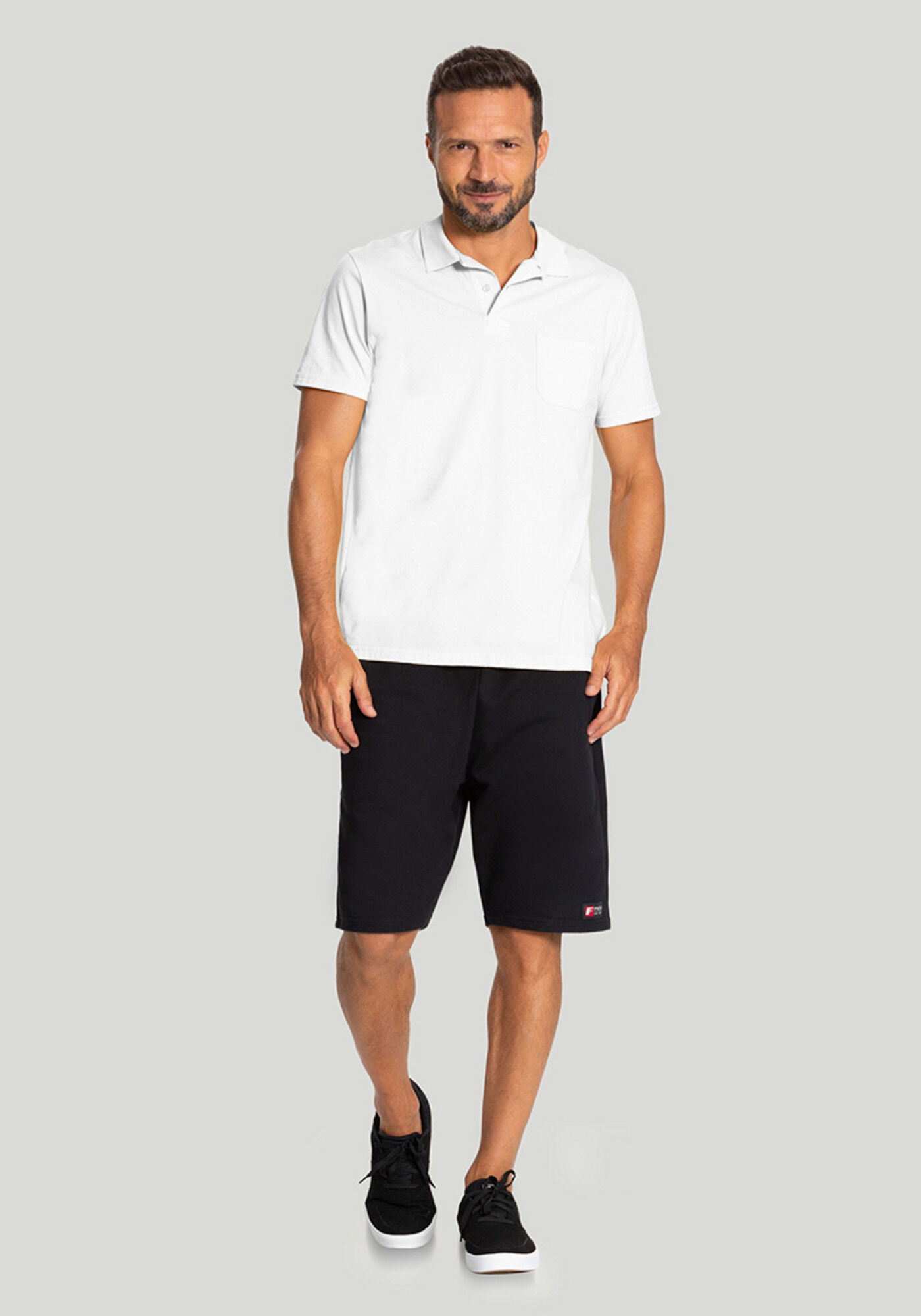 Camisa Polo Com Mangas Curtas E Bolso Em Meia Malha Penteada, BRANCO, large.