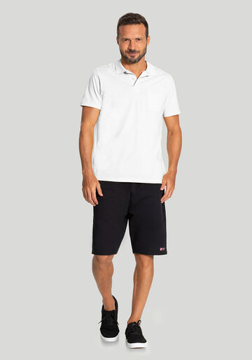 Camisa Polo Com Mangas Curtas E Bolso Em Meia Malha Penteada, BRANCO. Camisa Polo Com Mangas Curtas E Bolso Em Meia Malha Penteada, BRANCO, large.