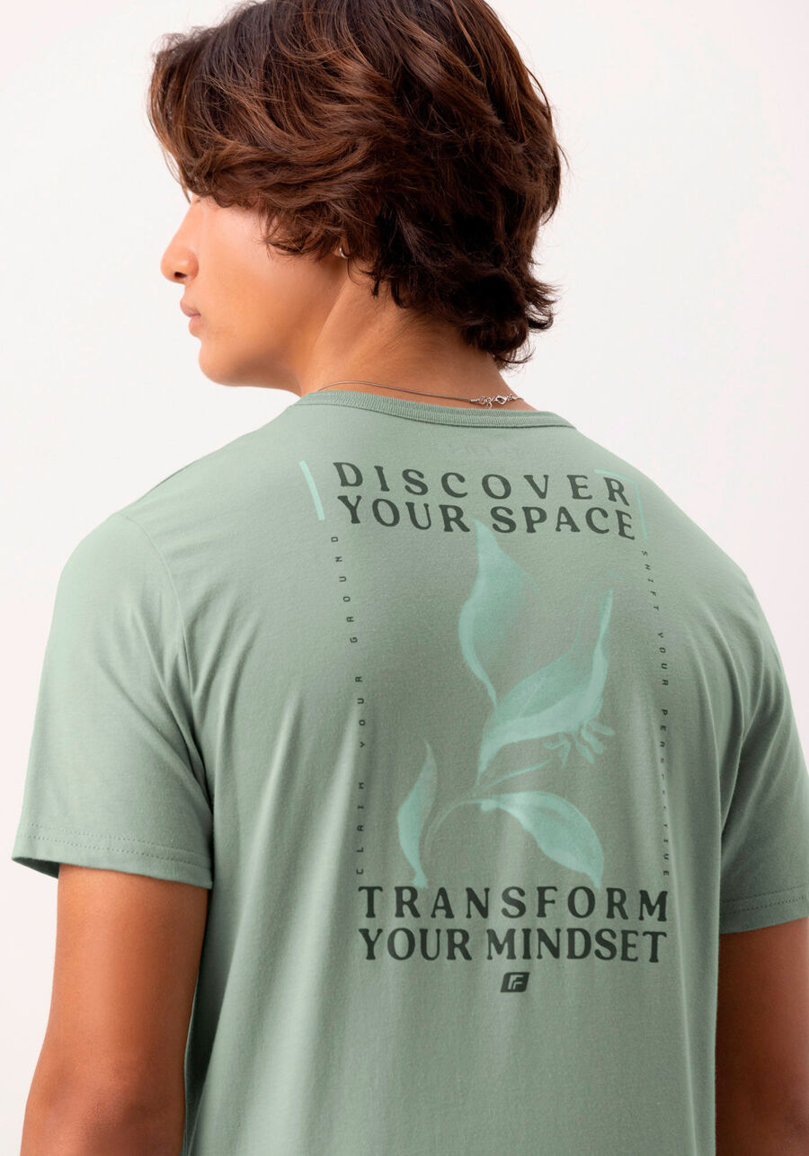 Camiseta Juvenil Com Estampa Frente E Costas Em Meia Malha, VERDE CHIARO. Camiseta Juvenil Com Estampa Frente E Costas Em Meia Malha, VERDE CHIARO, large.