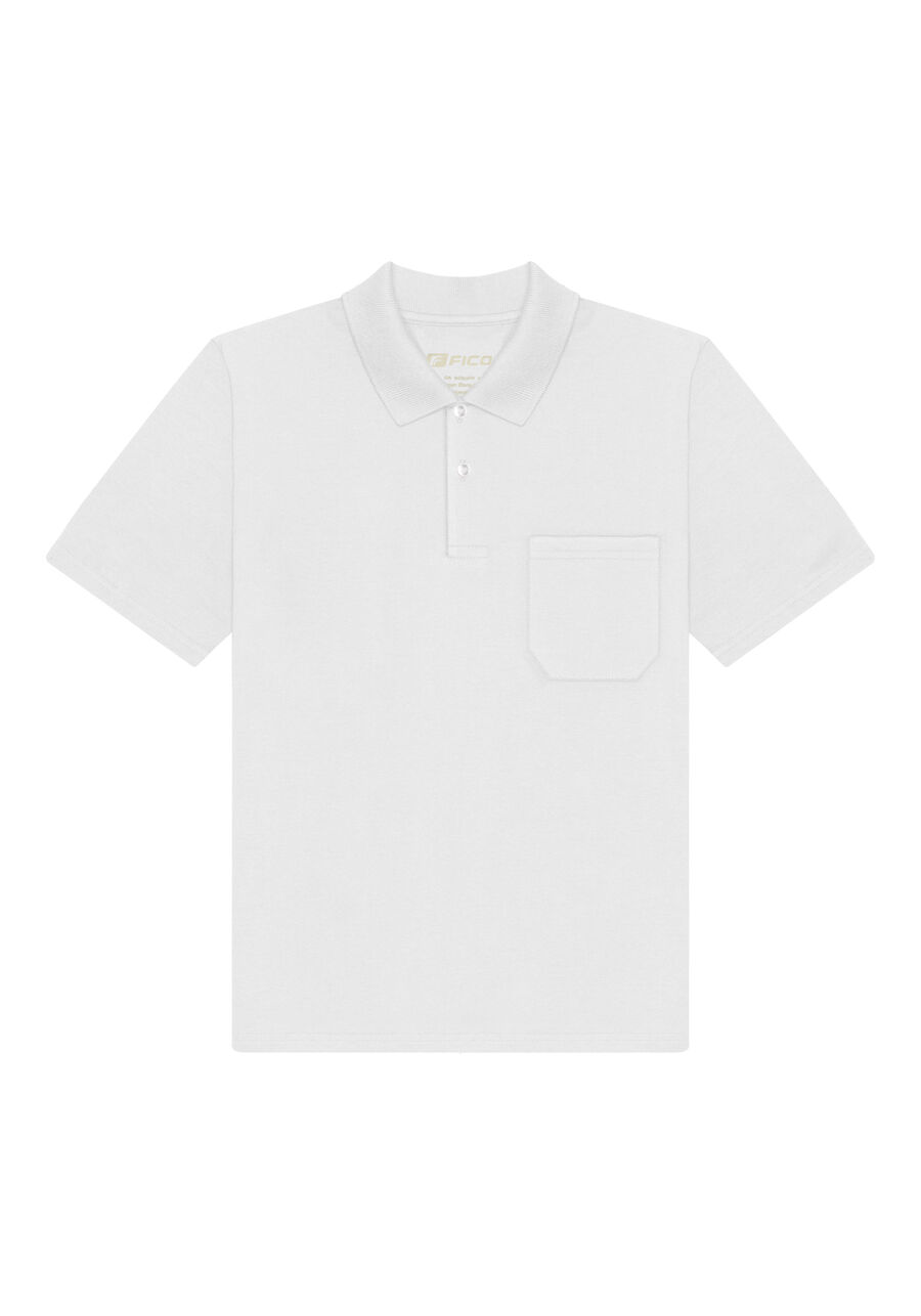 Camisa Polo Com Mangas Curtas E Bolso Em Meia Malha Penteada, BRANCO. Camisa Polo Com Mangas Curtas E Bolso Em Meia Malha Penteada, BRANCO, large.