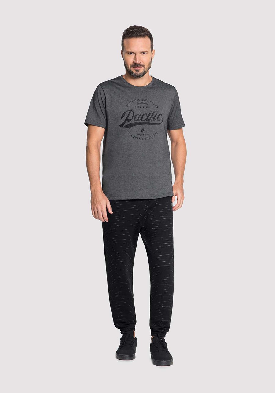 Camiseta em Malha List Estampada, PRETO REATIVO. Camiseta em Malha List Estampada, PRETO REATIVO, large.