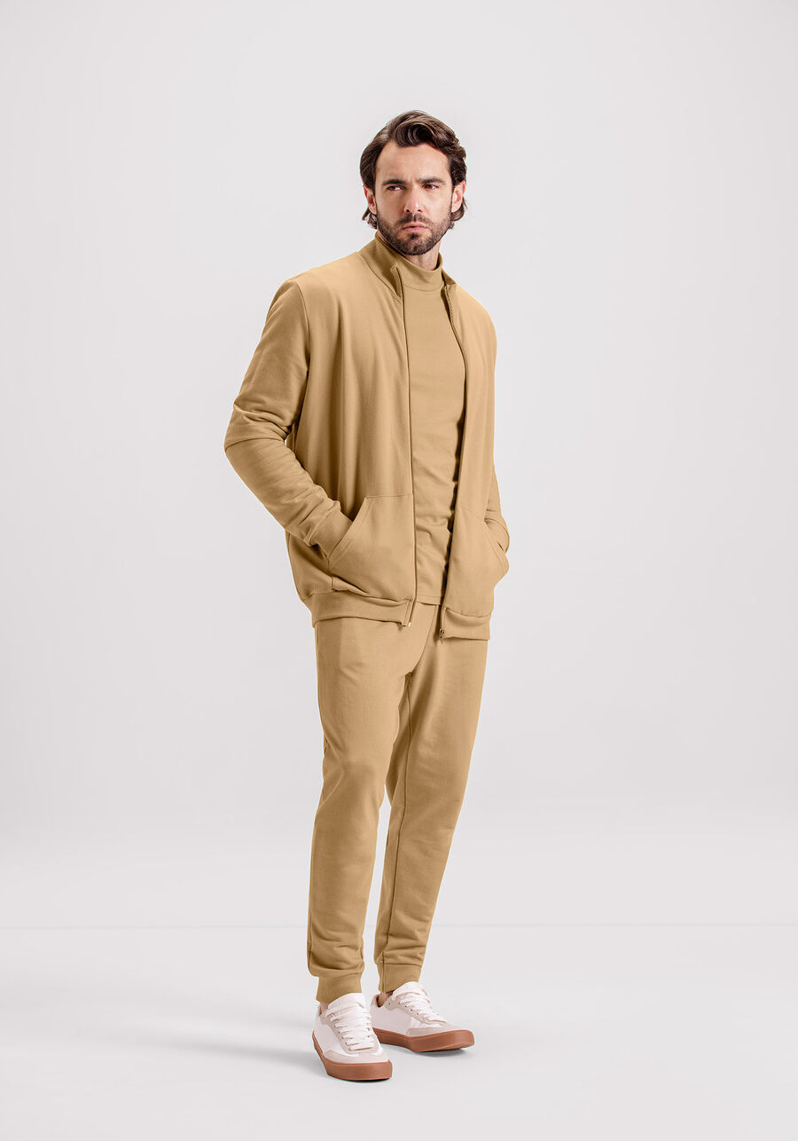 Jaqueta Básica Em Moletom Felpado De Algodão, BEGE SERGE. Jaqueta Básica Em Moletom Felpado De Algodão, BEGE SERGE, large.