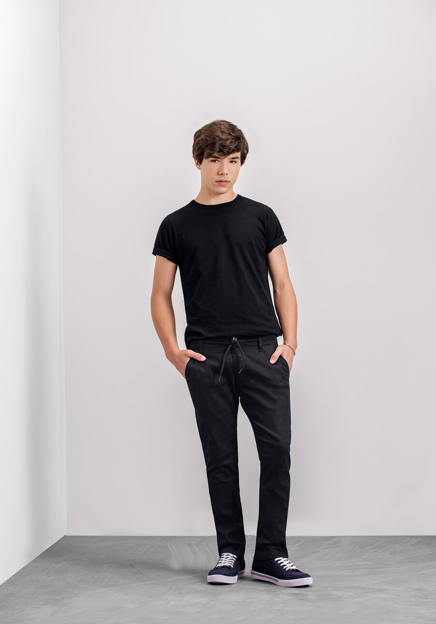 Calça Sarja Juvenil Slim Não Desbota, PRETO REATIVO. Calça Sarja Juvenil Slim Não Desbota, PRETO REATIVO, large.