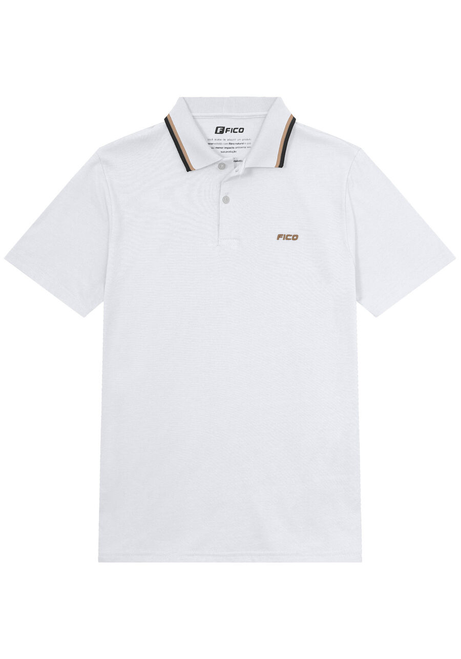 Camisa Polo Juvenil Com Gola Retilínea Em Meia Malha, BRANCO. Camisa Polo Juvenil Com Gola Retilínea Em Meia Malha, BRANCO, large.