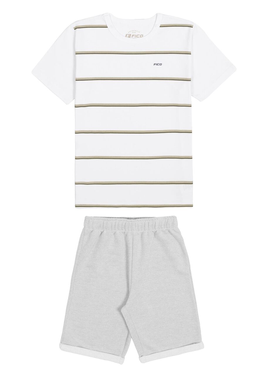 Conjunto Infantil com Camiseta e Bermuda, BRANCO. Conjunto Infantil com Camiseta e Bermuda, BRANCO, large.