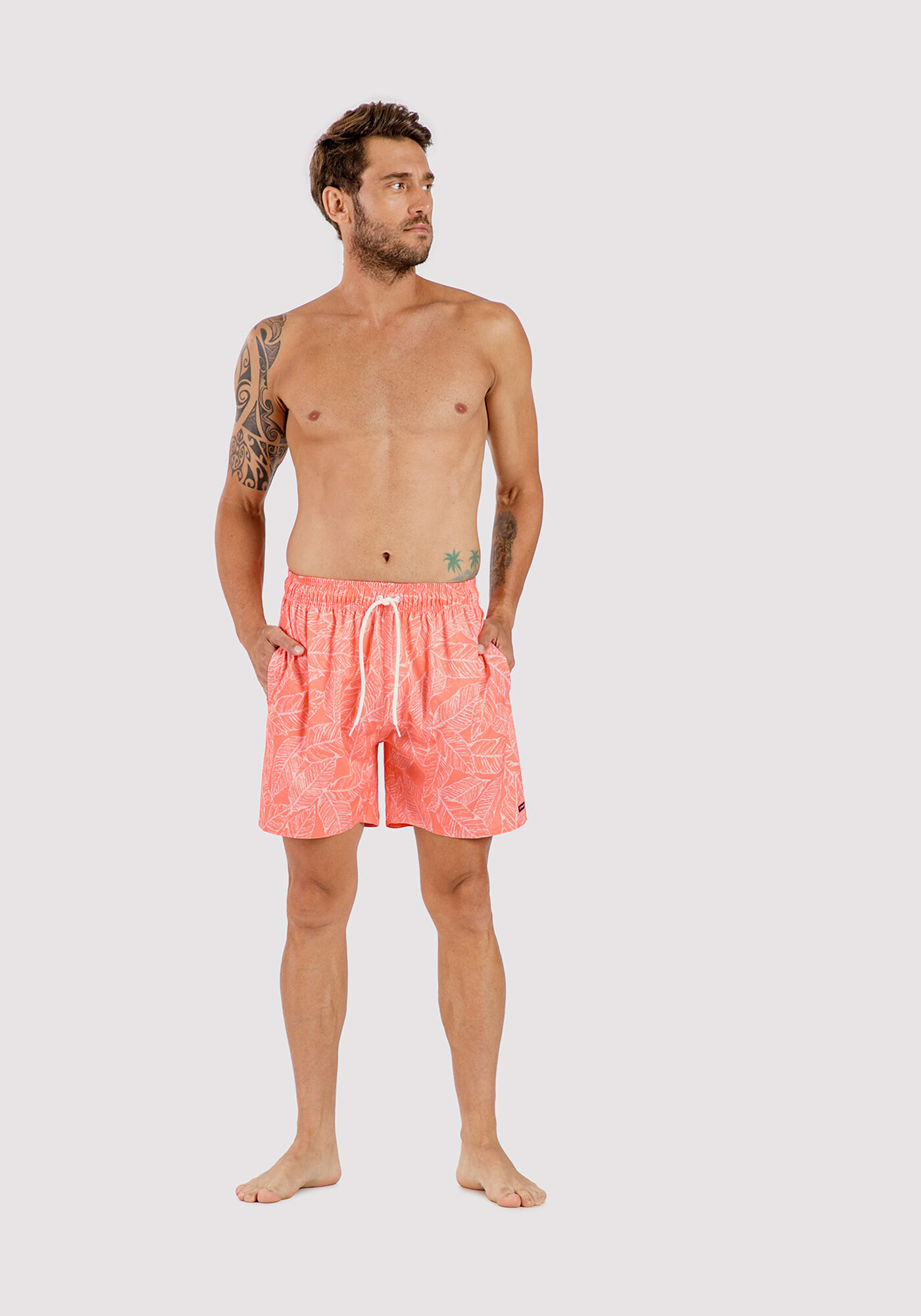 Shorts Masculino em Tecido Plano Estampado, ROSA CORALINA, large.