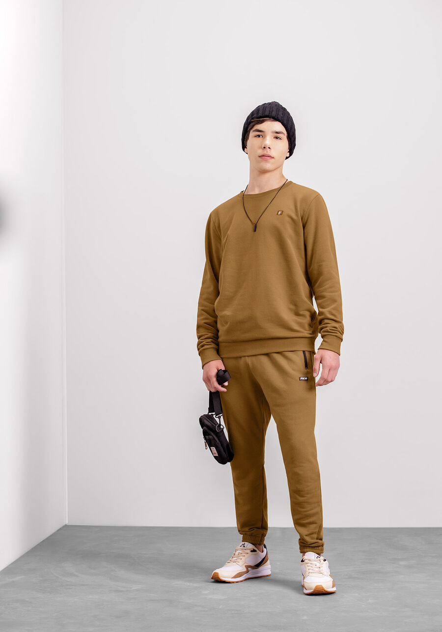 Blusão Juvenil em Moletom com Decote Redondo, MARROM TILE. Blusão Juvenil em Moletom com Decote Redondo, MARROM TILE, large.