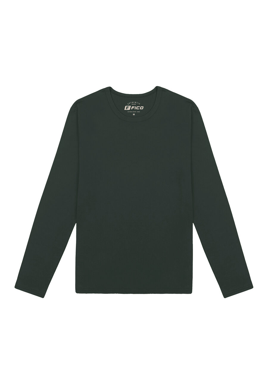 Camiseta Básica Manga Longa em Malha, VERDE FURIA. Camiseta Básica Manga Longa em Malha, VERDE FURIA, large.