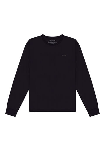 Camiseta De Mangas Longas Juvenil Em Meia Malha Penteada, PRETO REATIVO. Camiseta De Mangas Longas Juvenil Em Meia Malha Penteada, PRETO REATIVO, large.