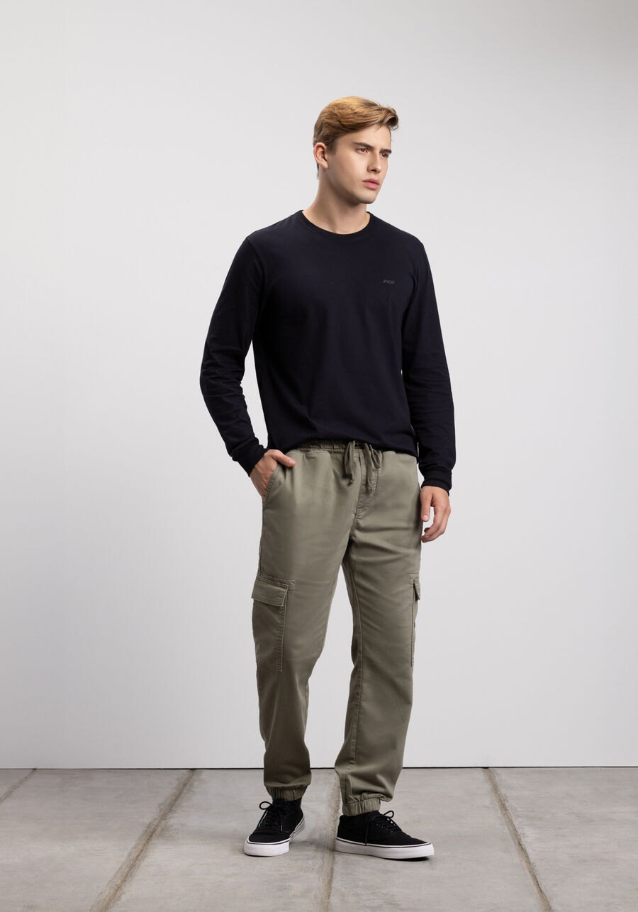 Calça Jogging Com Bolso Cargo Em Sarja Com Elastano, VERDE RALPH. Calça Jogging Com Bolso Cargo Em Sarja Com Elastano, VERDE RALPH, large.