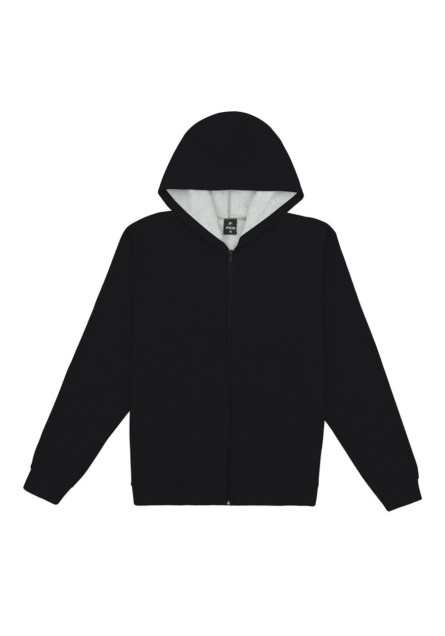 Jaqueta Masculina Básica em Moletom com Capuz, PRETO REATIVO. Jaqueta Masculina Básica em Moletom com Capuz, PRETO REATIVO, large.