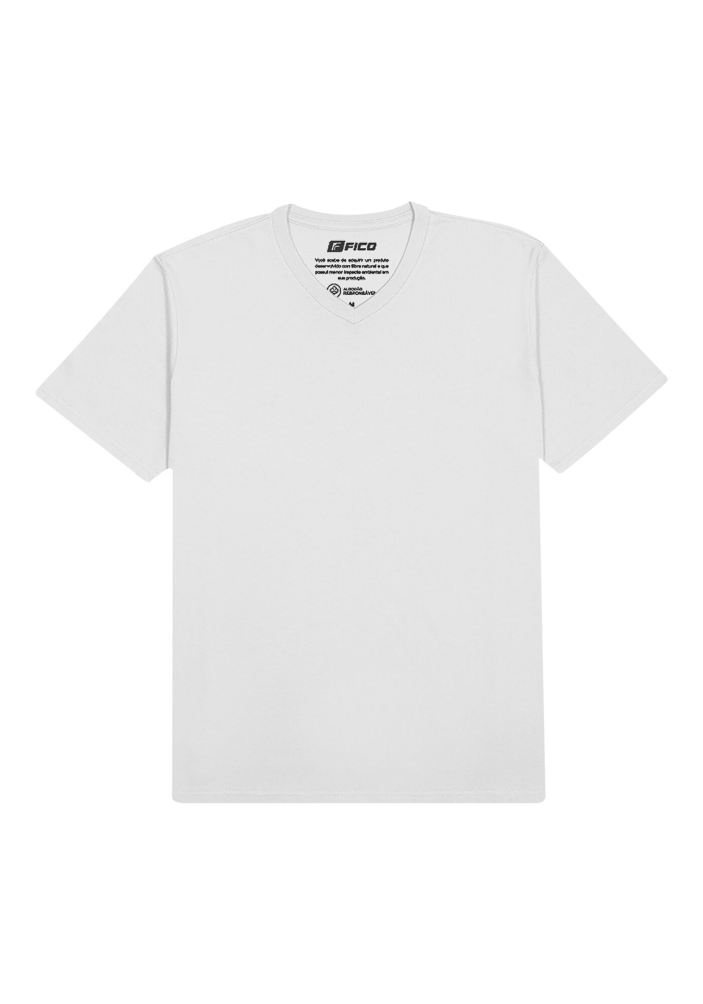 Camiseta B&aacute;sica Com Gola V Em Meia Malha Penteada De Algod&atilde;o, BRANCO, large.