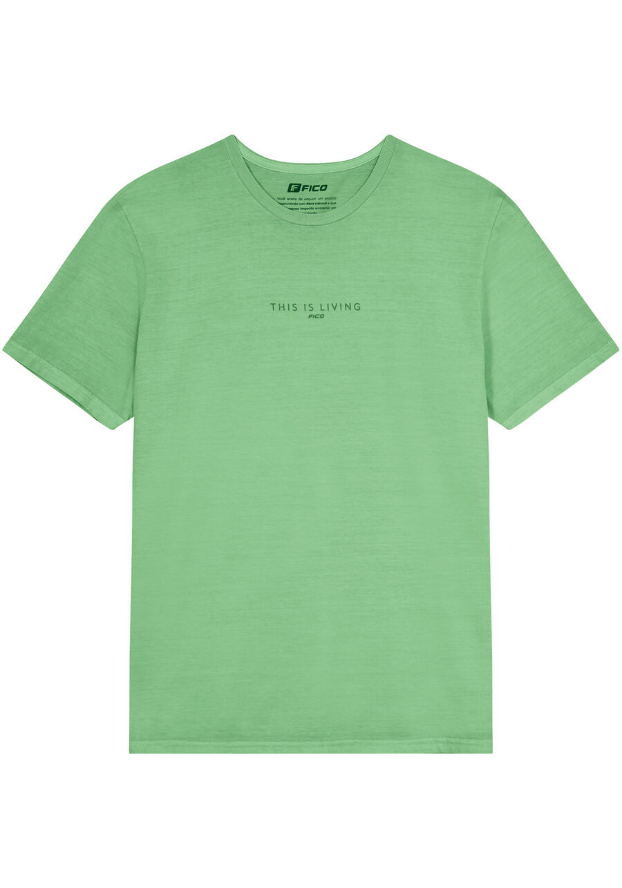 Camiseta Em Malha De Algodão Responsável Com Estampa Frontal, VERDE SLAB. Camiseta Em Malha De Algodão Responsável Com Estampa Frontal, VERDE SLAB, large.
