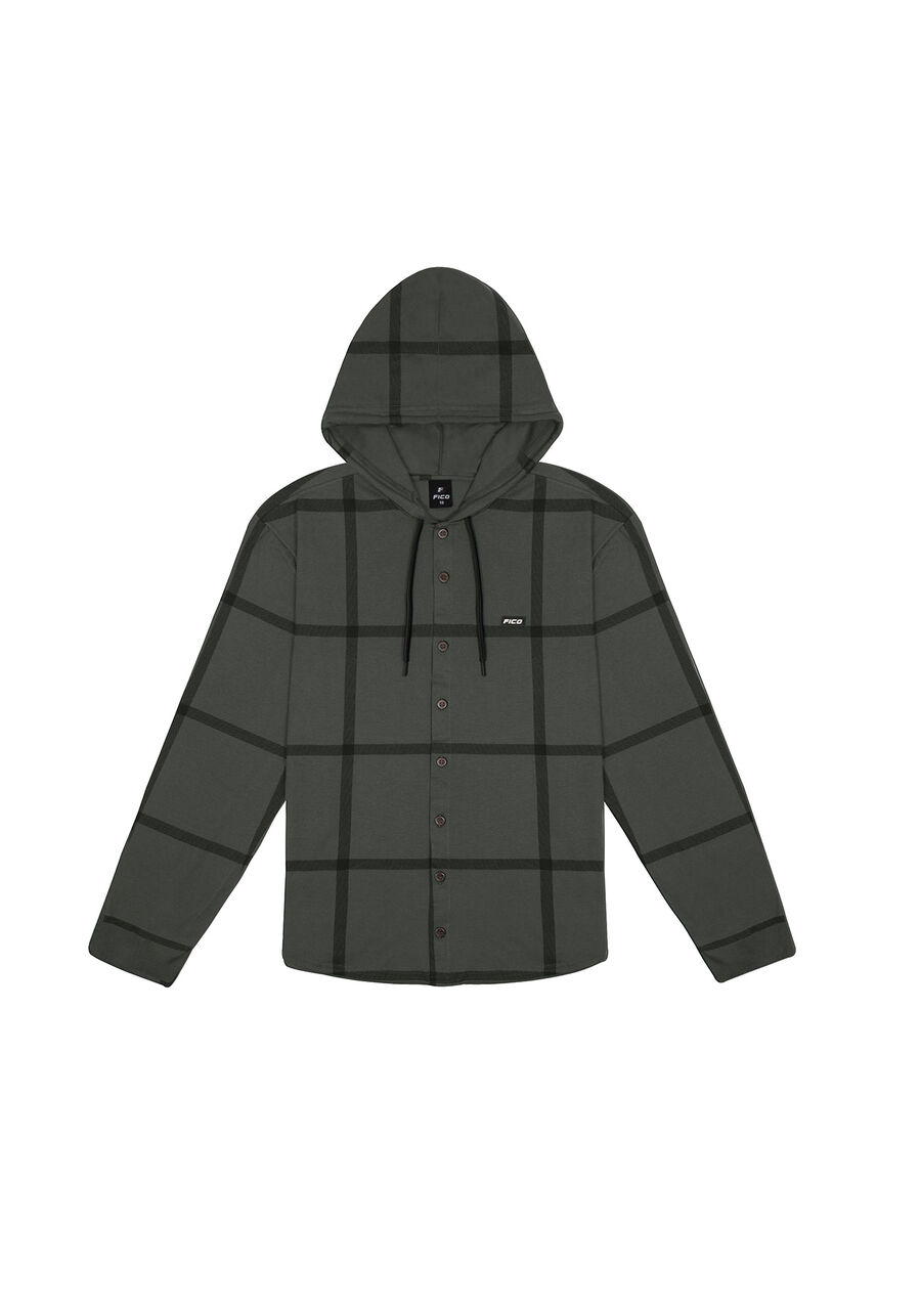Camisa Manga Longa Juvenil Xadrez com Capuz, WINTER GRID VERDE. Camisa Manga Longa Juvenil Xadrez com Capuz, WINTER GRID VERDE, large.