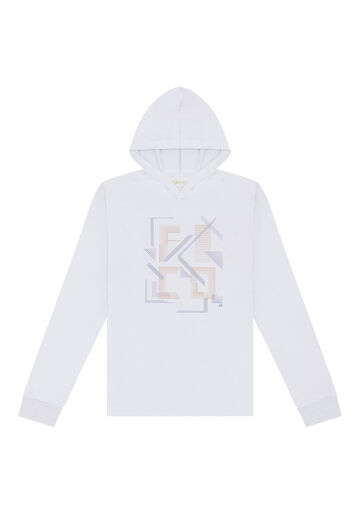 Camiseta De Mangas Longas Com Capuz Em Meia Malha Peletizada, BRANCO. Camiseta De Mangas Longas Com Capuz Em Meia Malha Peletizada, BRANCO, large.