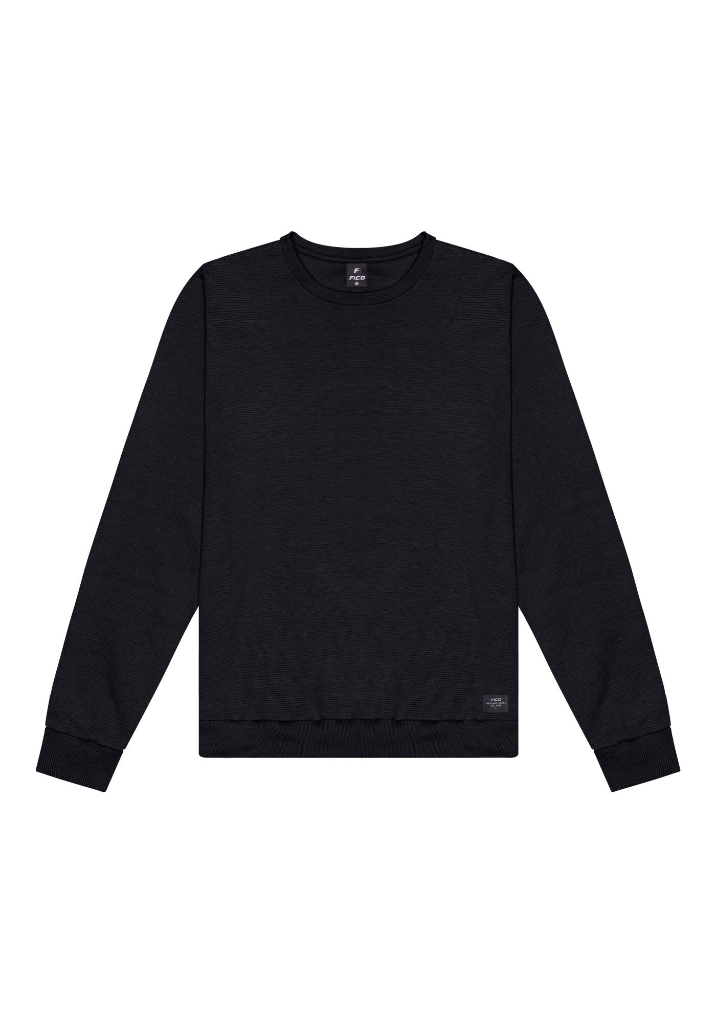 Blus&atilde;o B&aacute;sico Com Gola Redonda Em Moletom Texturizado, PRETO, large.