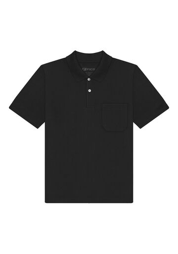 Camisa Polo Com Bolso Plus Size Em Meia Malha Penteada, PRETO. Camisa Polo Com Bolso Plus Size Em Meia Malha Penteada, PRETO, large.