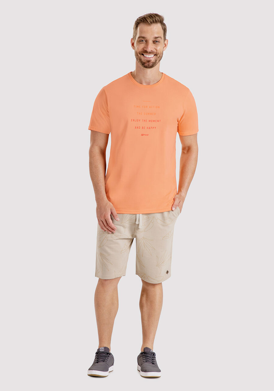 Camiseta Masculina em Meia Malha com Manga Curta, LARANJA BRIGHT. Camiseta Masculina em Meia Malha com Manga Curta, LARANJA BRIGHT, large.