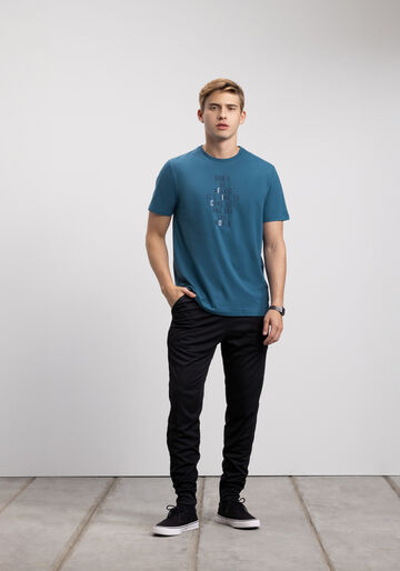 Camiseta De Mangas Curtas Com Estampa Em Meia Malha Penteada, AZUL FRANCA. Camiseta De Mangas Curtas Com Estampa Em Meia Malha Penteada, AZUL FRANCA, large.