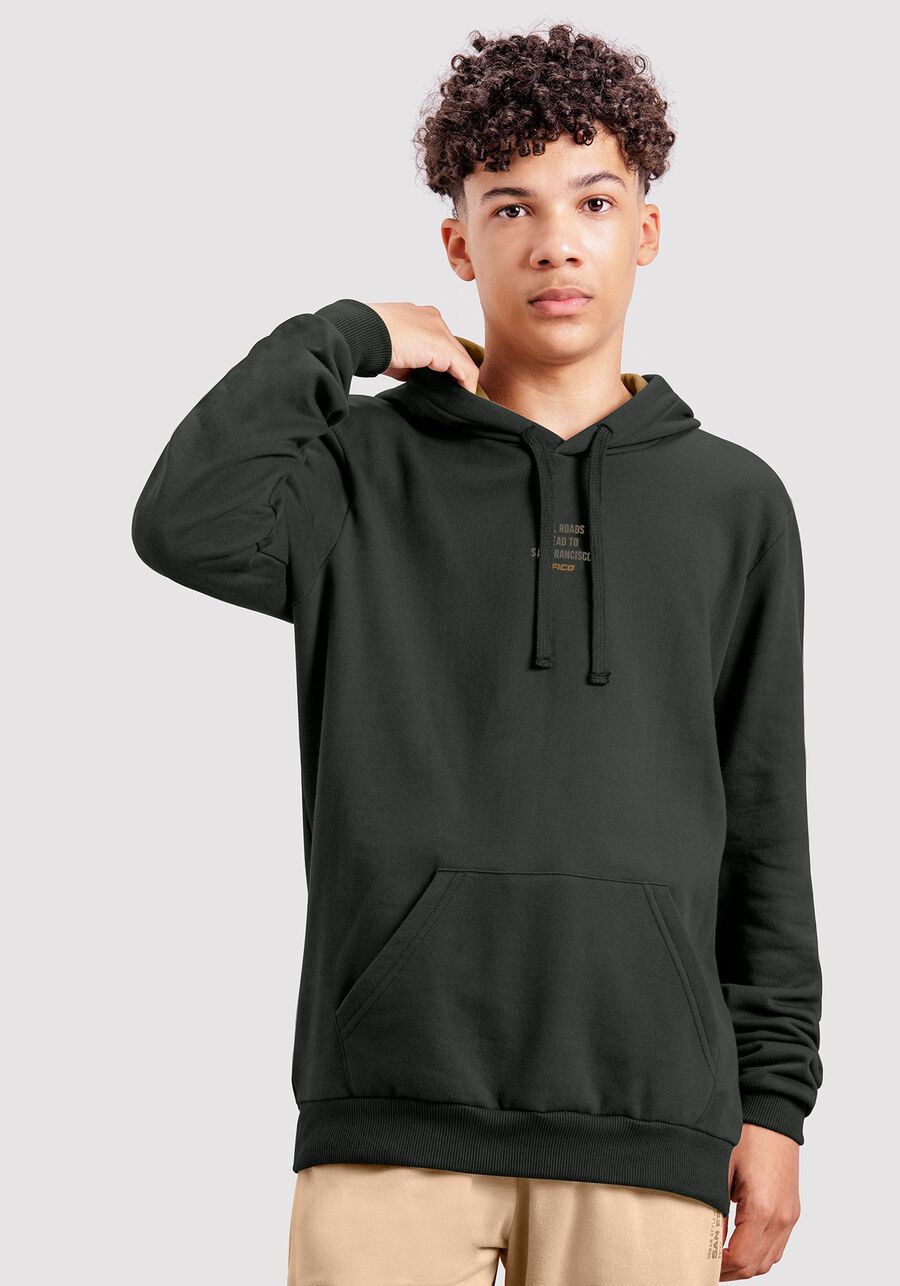 Blusão Juvenil em Moletom com Forro Capuz, VERDE FURIA. Blusão Juvenil em Moletom com Forro Capuz, VERDE FURIA, large.