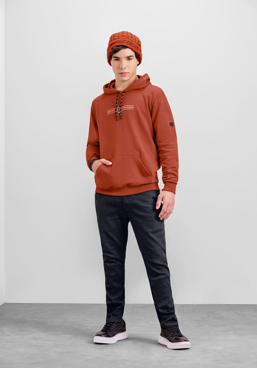 Blusão Juvenil em Moletom com Cadarço no Capuz, LARANJA FERRUGEM. Blusão Juvenil em Moletom com Cadarço no Capuz, LARANJA FERRUGEM, large.