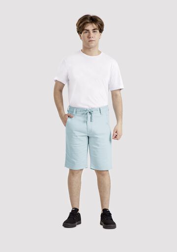 Bermuda Juvenil Com Bolsos E Cadarço Em Sarja Denim Malha, AZUL EXPRIM. Bermuda Juvenil Com Bolsos E Cadarço Em Sarja Denim Malha, AZUL EXPRIM, large.