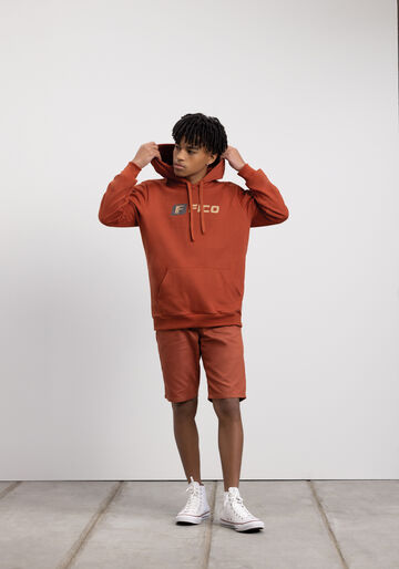 Blusão Com Capuz Juvenil Em Moletom Felpado De Algodão, LARANJA RUBI. Blusão Com Capuz Juvenil Em Moletom Felpado De Algodão, LARANJA RUBI, large.