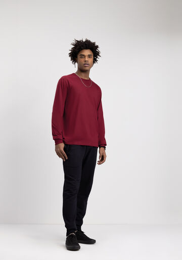 Camiseta De Mangas Longas Básica Em Meia Malha De Algodão, BORDO BURN RED. Camiseta De Mangas Longas Básica Em Meia Malha De Algodão, BORDO BURN RED, large.