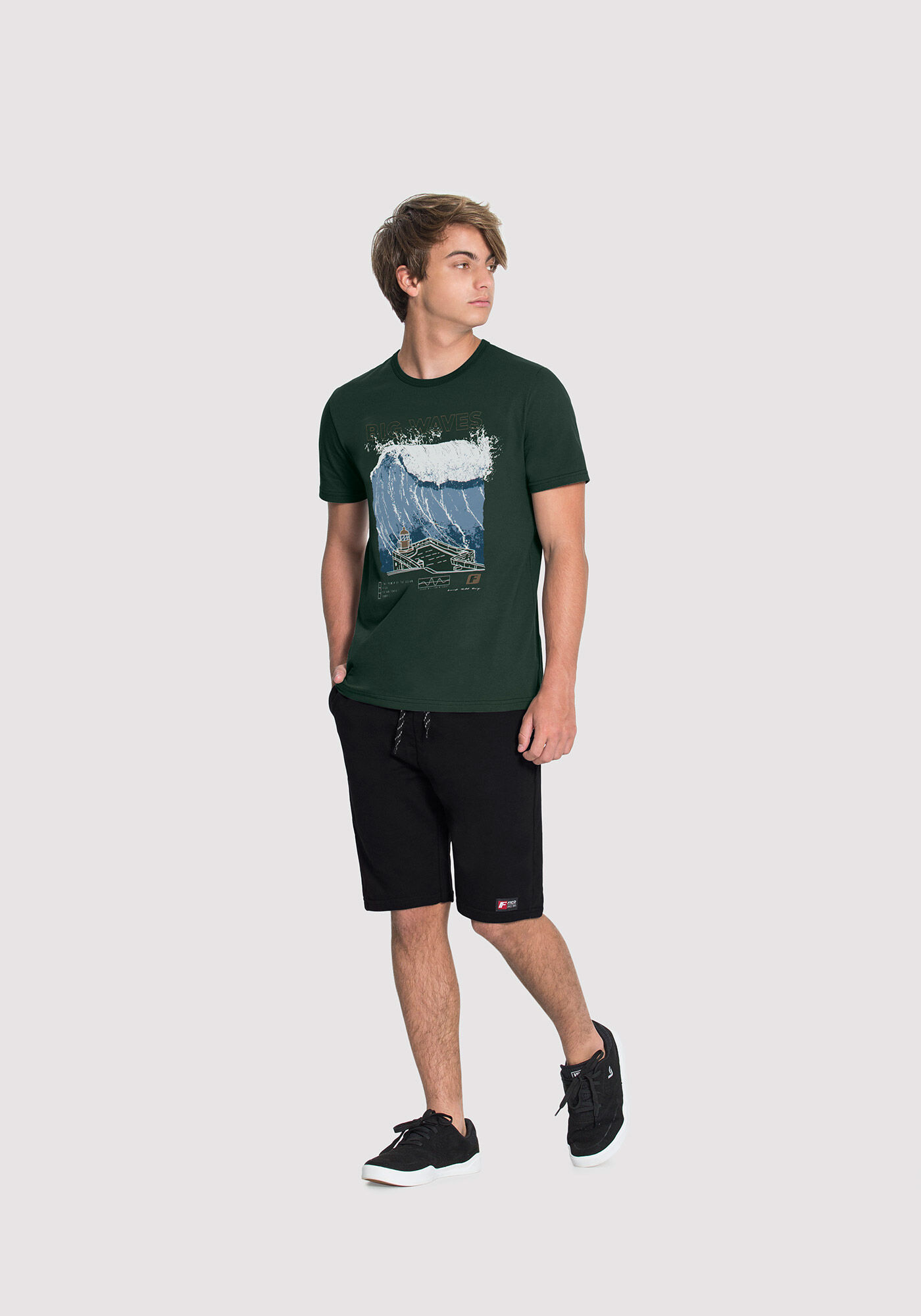 Camiseta Juvenil em Malha com Estampa Onda, VERDE FURIA, large.