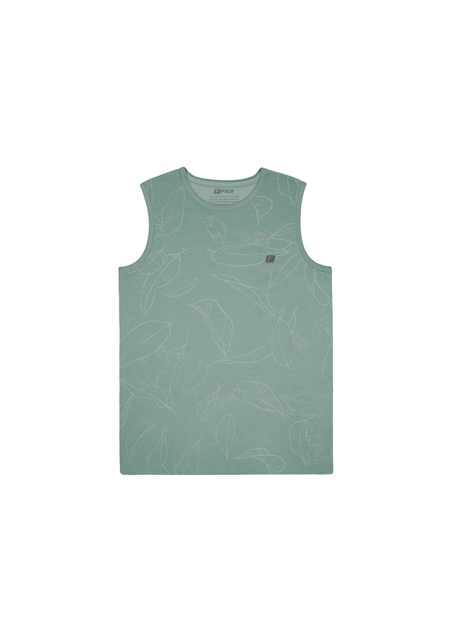 Regata Masculina em Malha com Estampa Folhas, LA BOCANA VERDE. Regata Masculina em Malha com Estampa Folhas, LA BOCANA VERDE, large.
