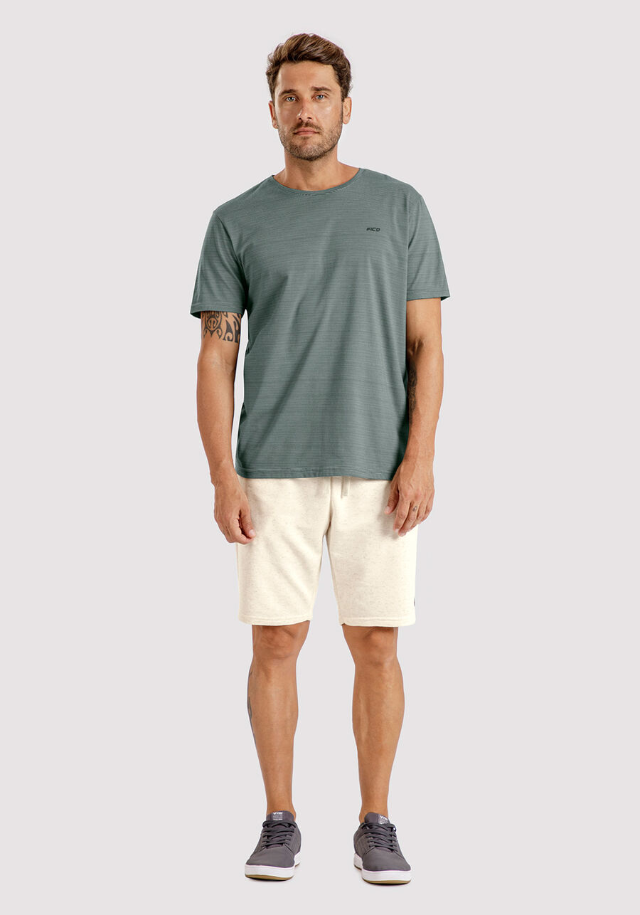 Camiseta Masculina em Malha com Manga Curta, LISTRAS VERDE. Camiseta Masculina em Malha com Manga Curta, LISTRAS VERDE, large.