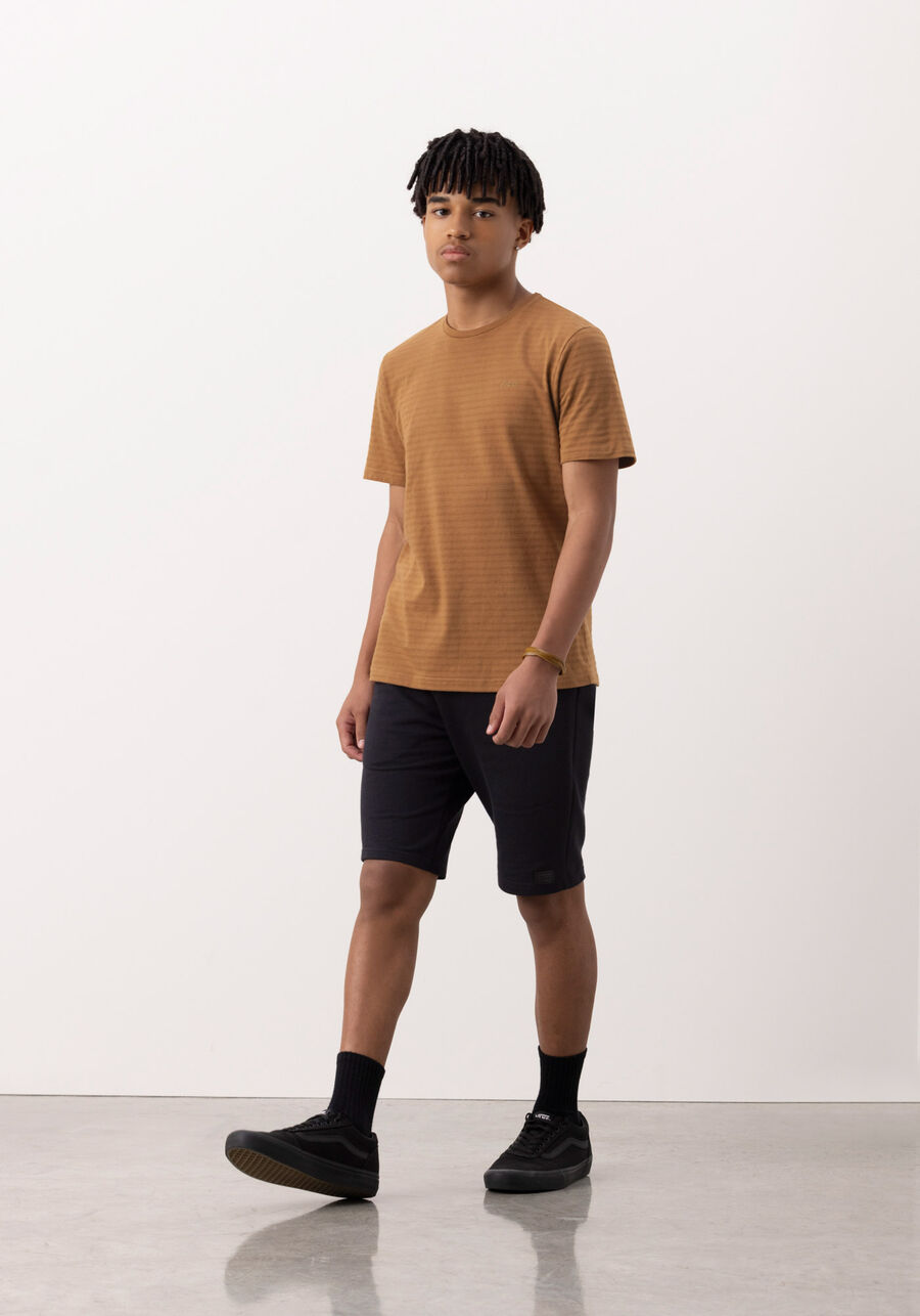 Camiseta Juvenil De Mangas Curtas Em Malha Texturizada, MARROM GODIVA. Camiseta Juvenil De Mangas Curtas Em Malha Texturizada, MARROM GODIVA, large.