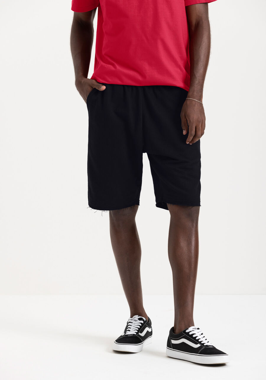 Bermuda Masculina Básica em Moletom com Bolso, PRETO REATIVO. Bermuda Masculina Básica em Moletom com Bolso, PRETO REATIVO, large.